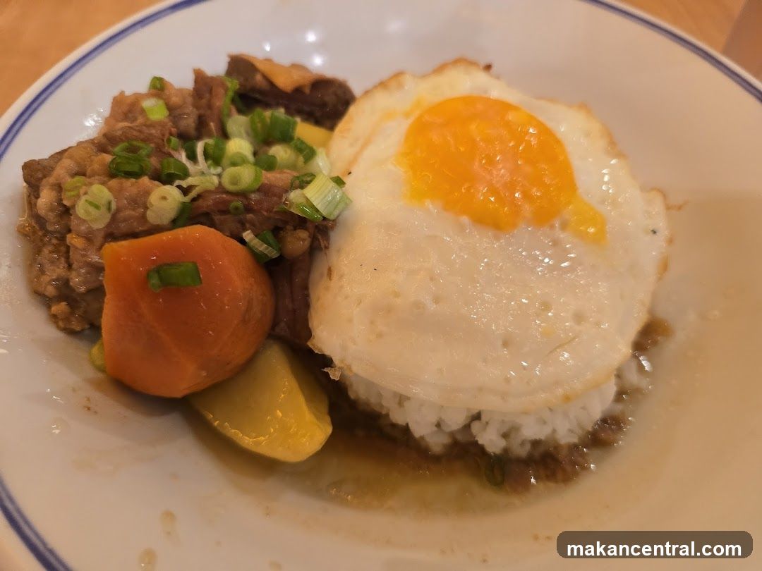 Beef Stew with Fried Egg and Rice