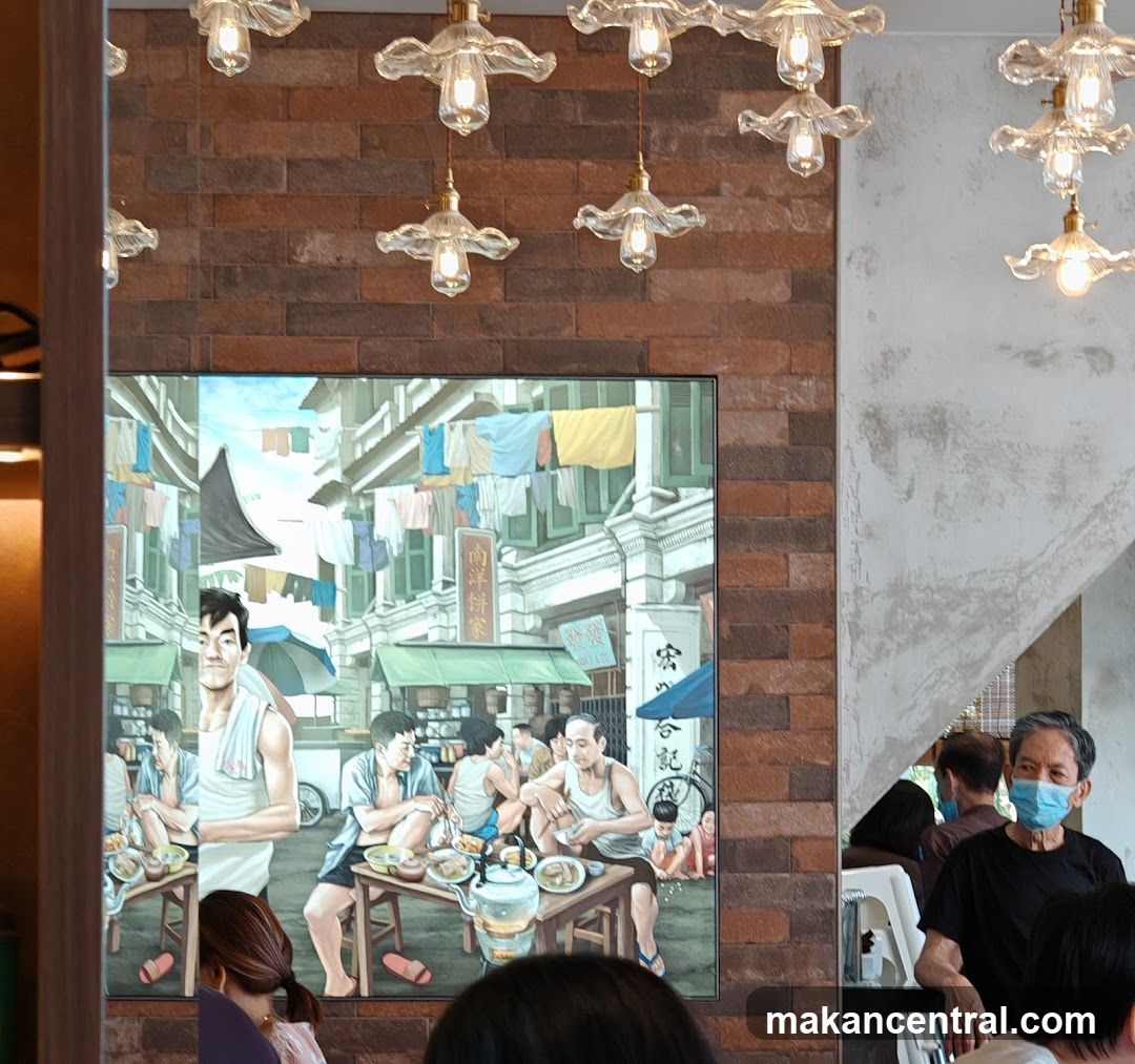 Restaurant Interior with Mural and Patrons