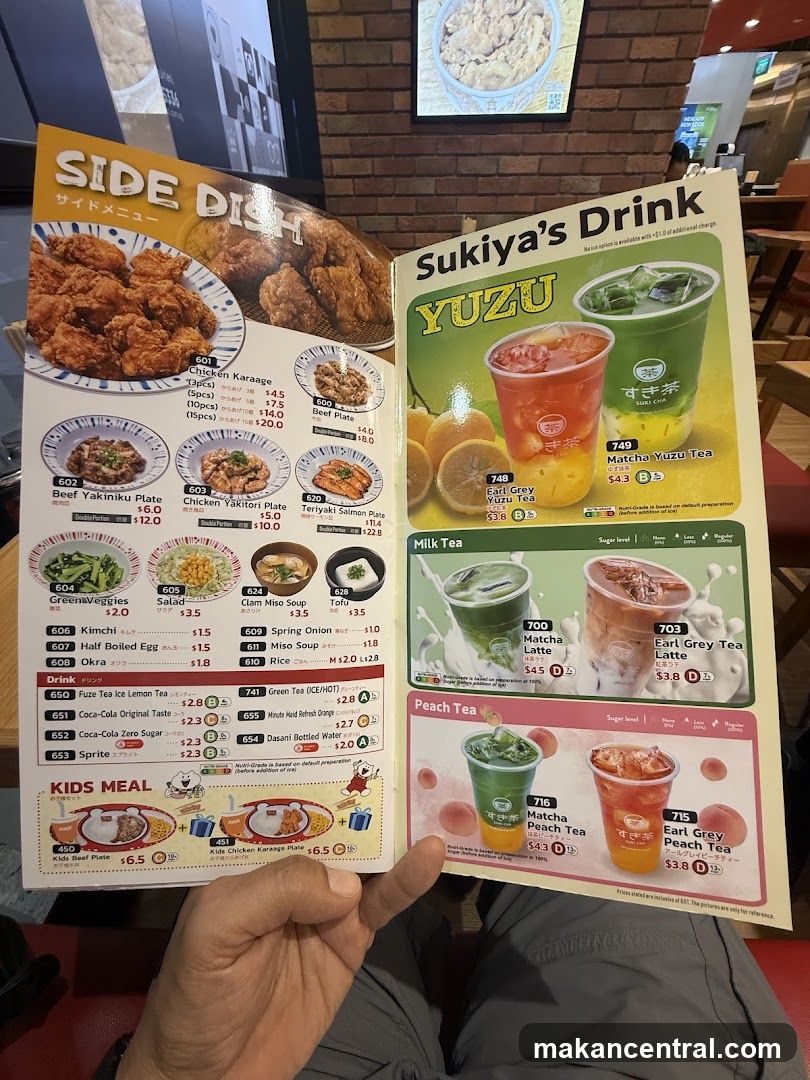 Sukiya's Side Dish and Drink Menu