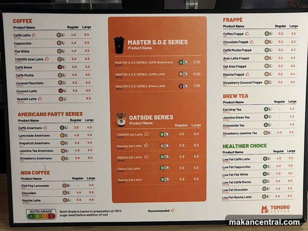 Tomoro Coffee Menu