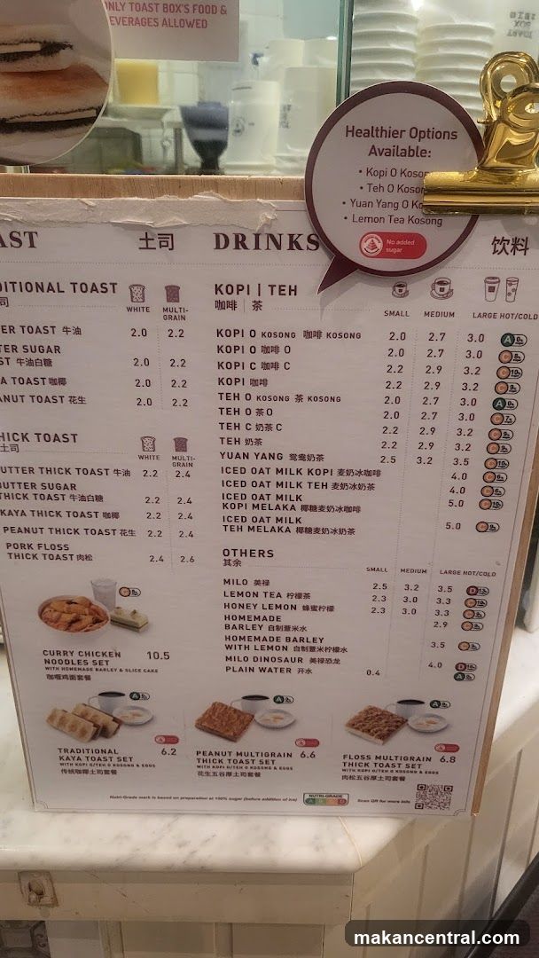Drinks and Toast Menu