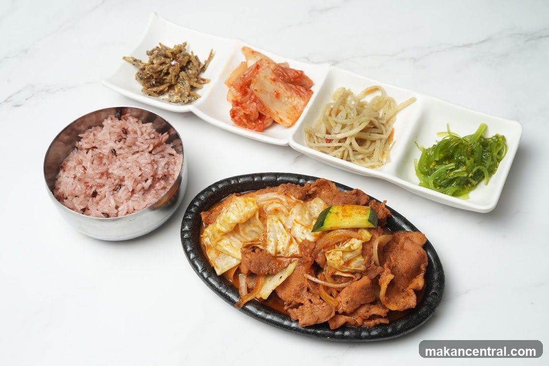 Korean Meal with Rice and Side Dishes