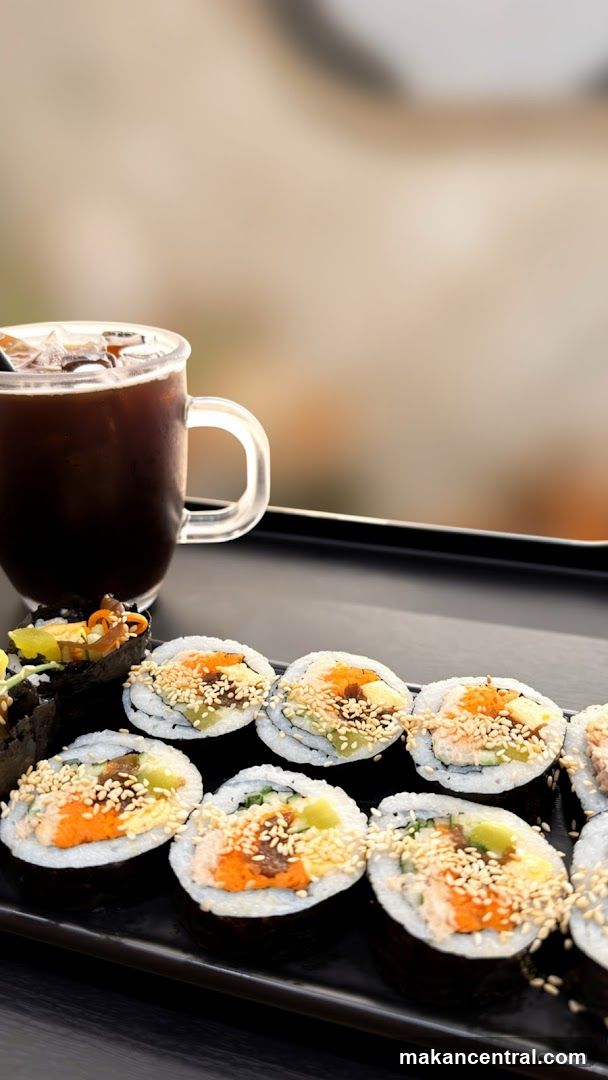 Iced Coffee and Sushi Rolls