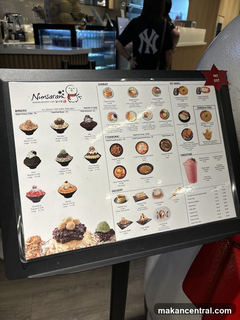 Nunsaran Korean Dessert Cafe Menu