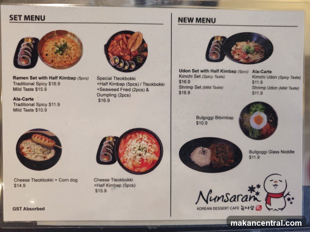 Nunsaram Korean Dessert Cafe Menu