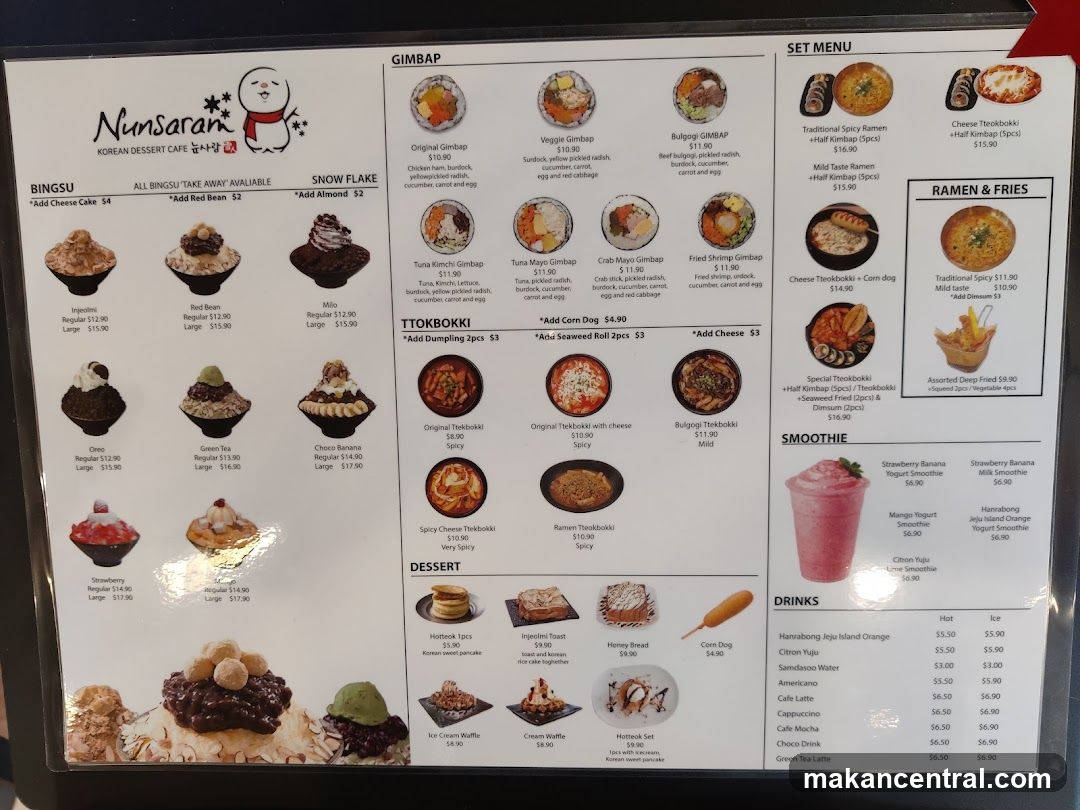 Nunsaran Korean Dessert Cafe Menu