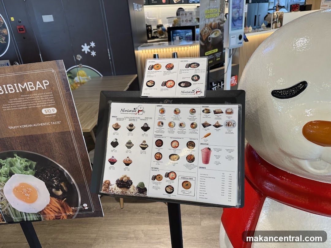 Korean Restaurant Menu and Snowman Decoration