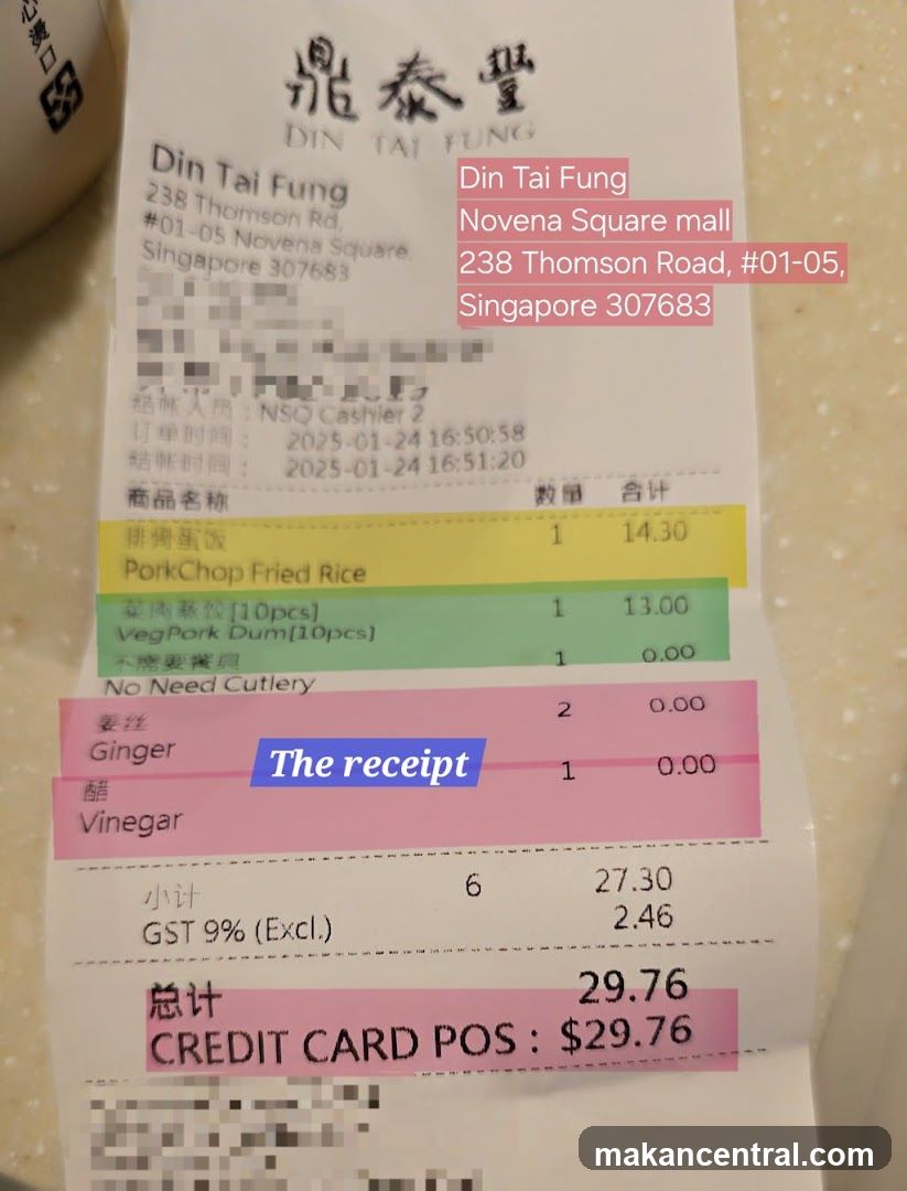 Din Tai Fung Receipt