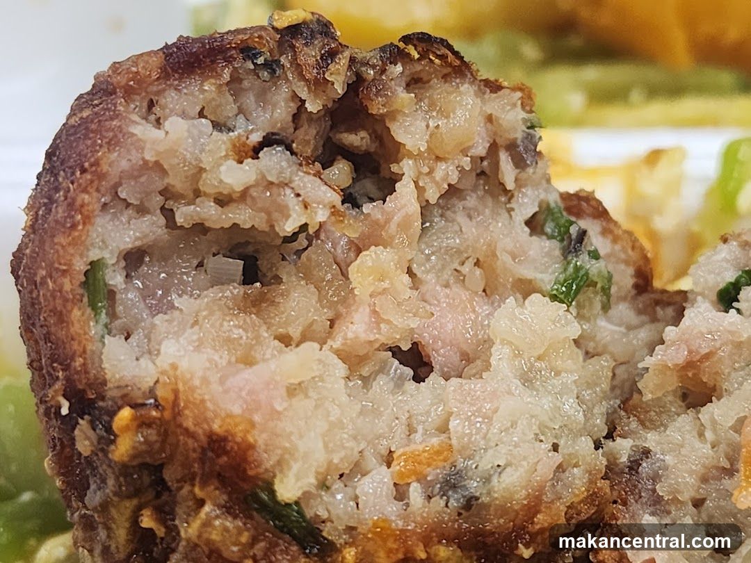 Close-up of a fried meatball