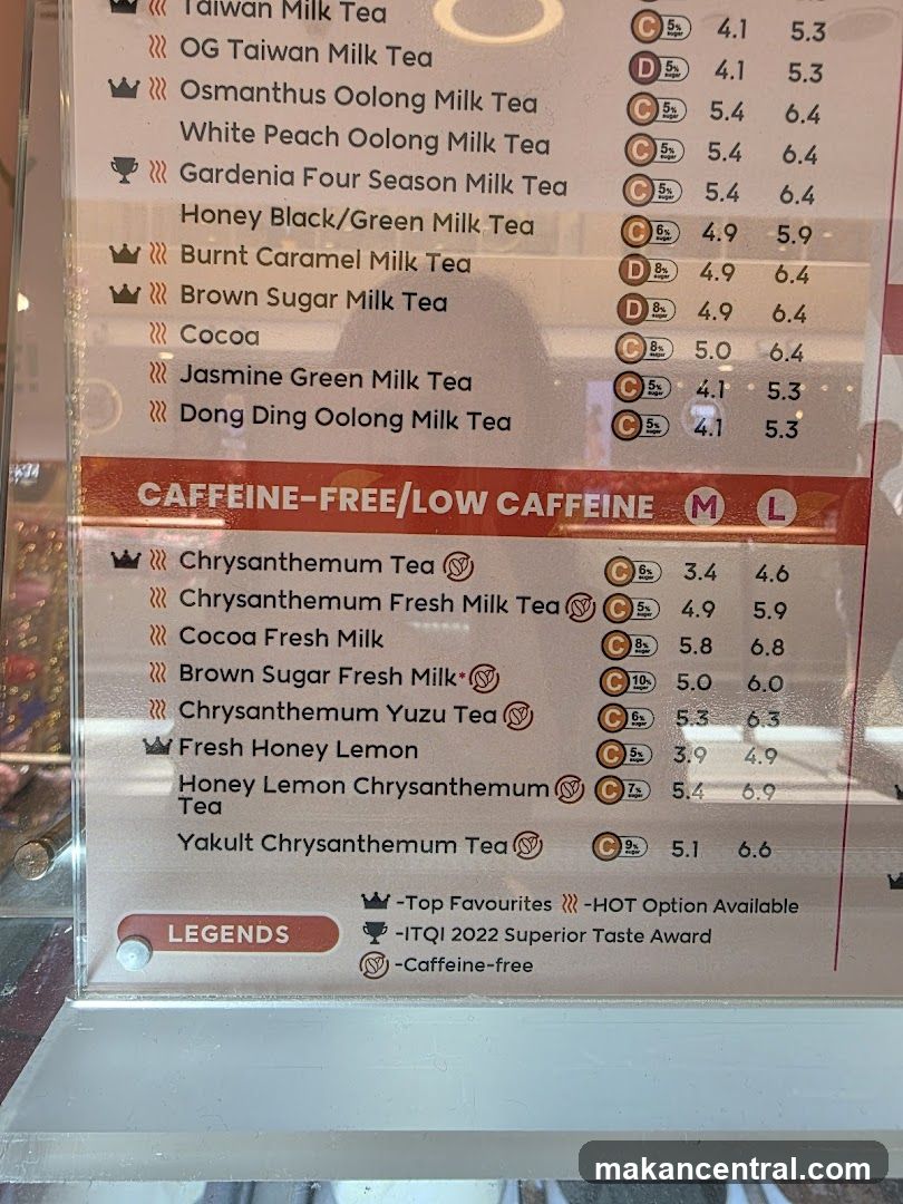 Milk Tea Menu