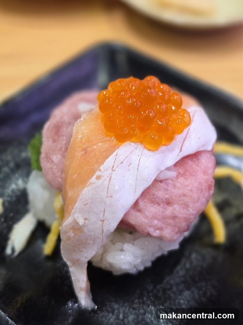 Salmon and Tuna Sushi with Ikura