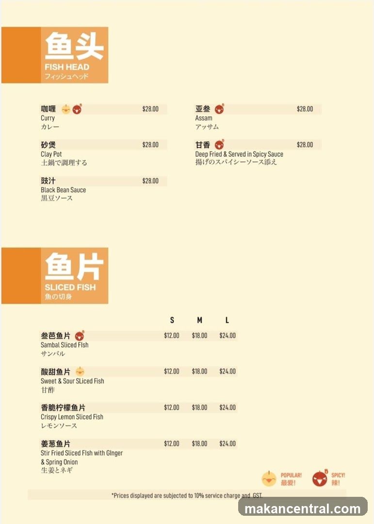 Fish Head and Sliced Fish Menu