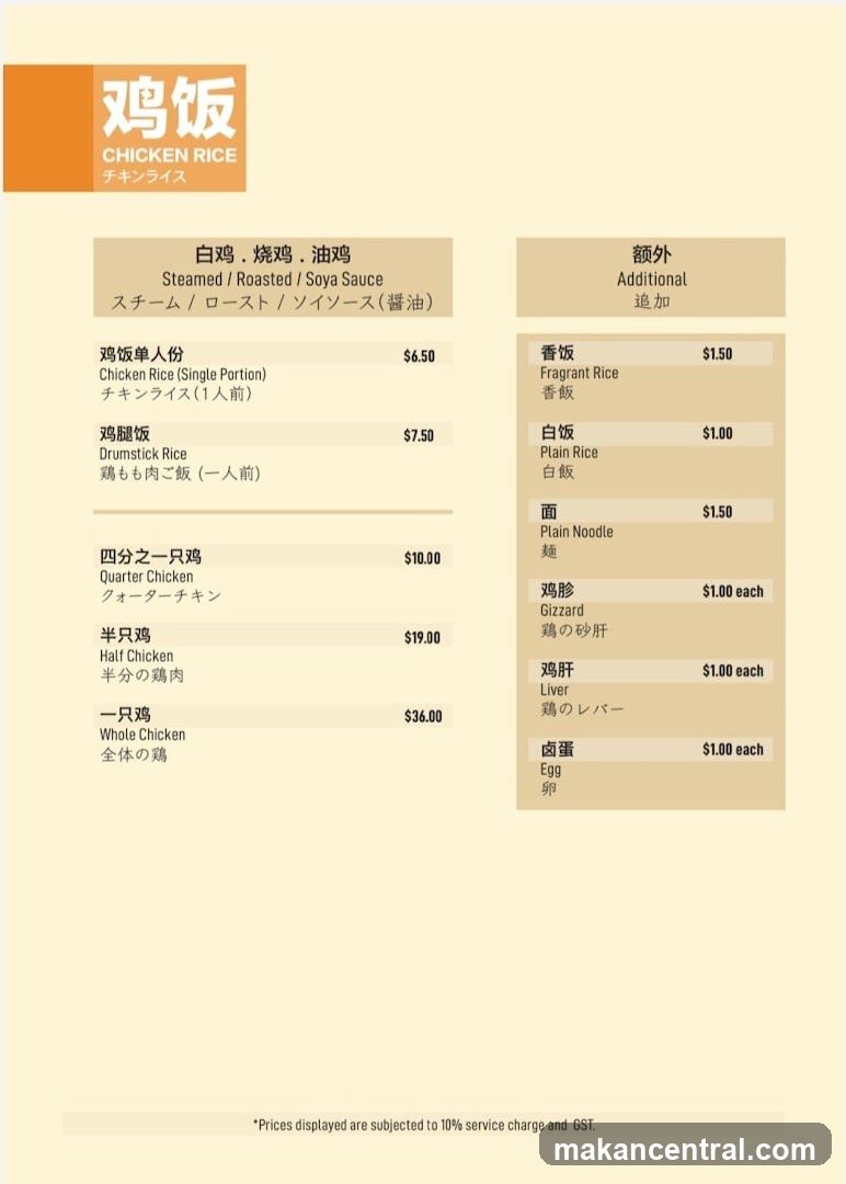 Chicken Rice Menu