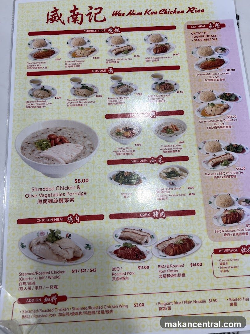 Wee Nam Kee Chicken Rice Menu