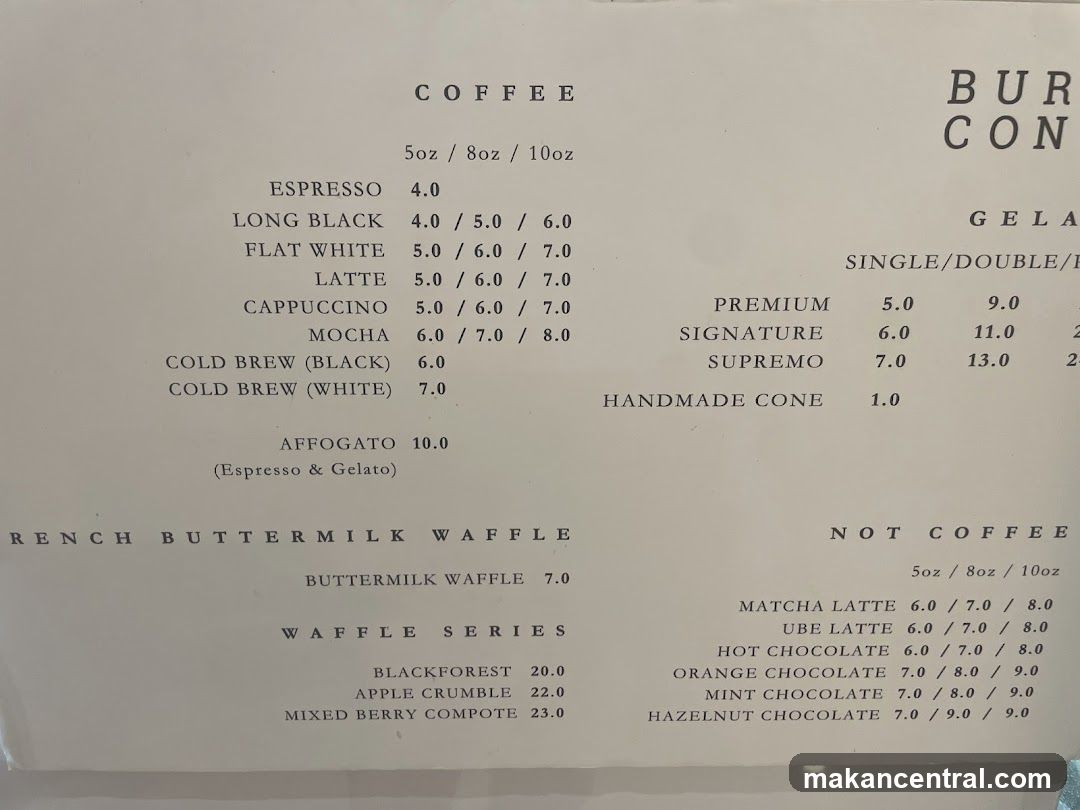 Coffee and Waffle Menu
