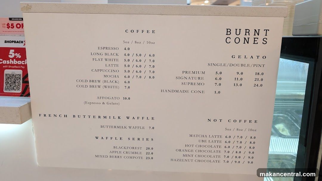 Burnt Cones Menu