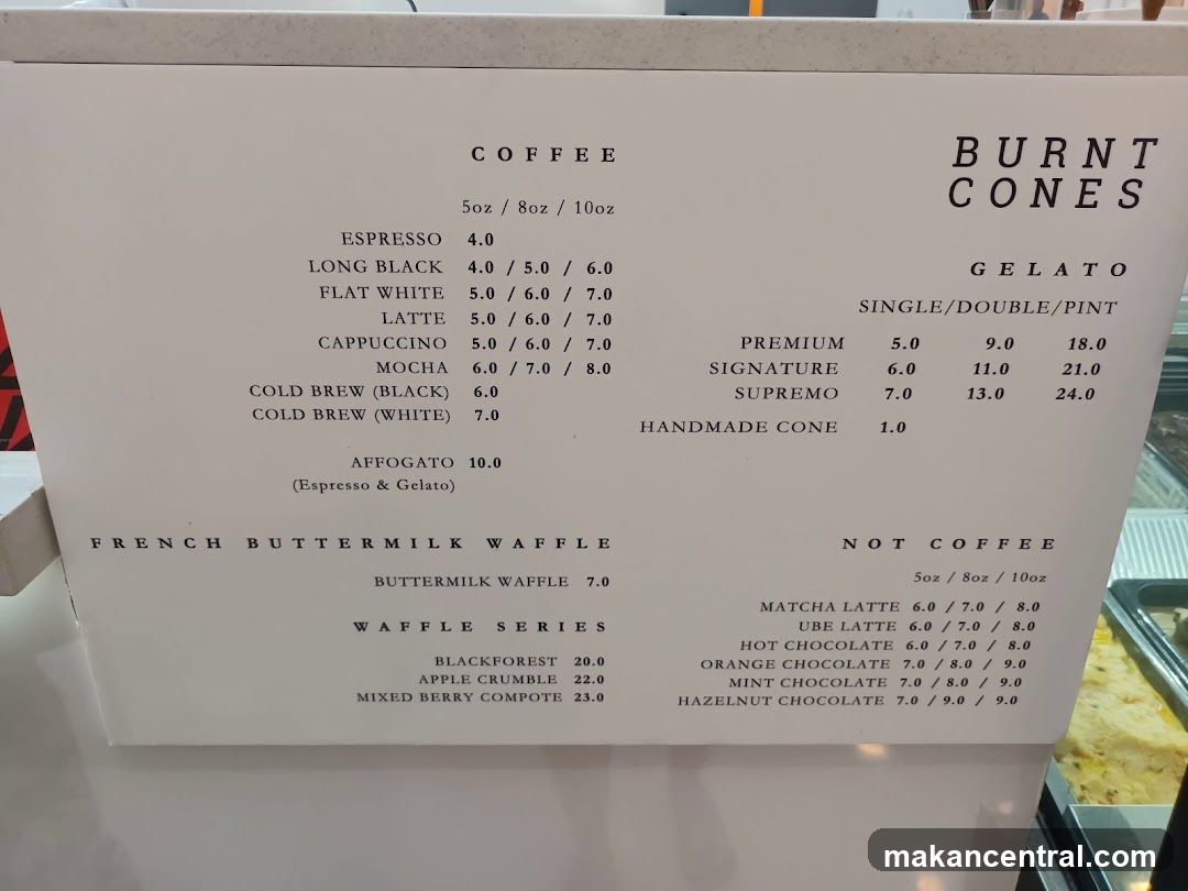 Burnt Cones Menu