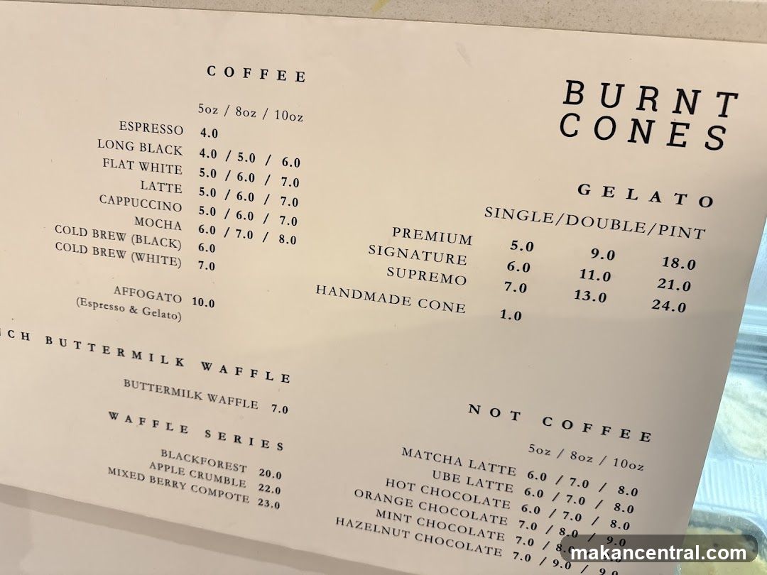 Burnt Cones Menu