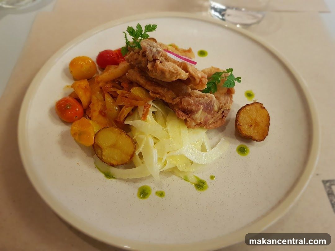 Fried Chicken with Potatoes and Tomatoes