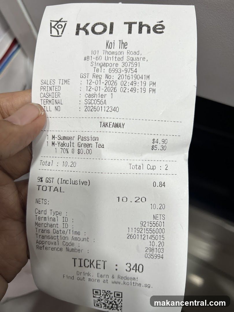 Receipt from Koi Thé