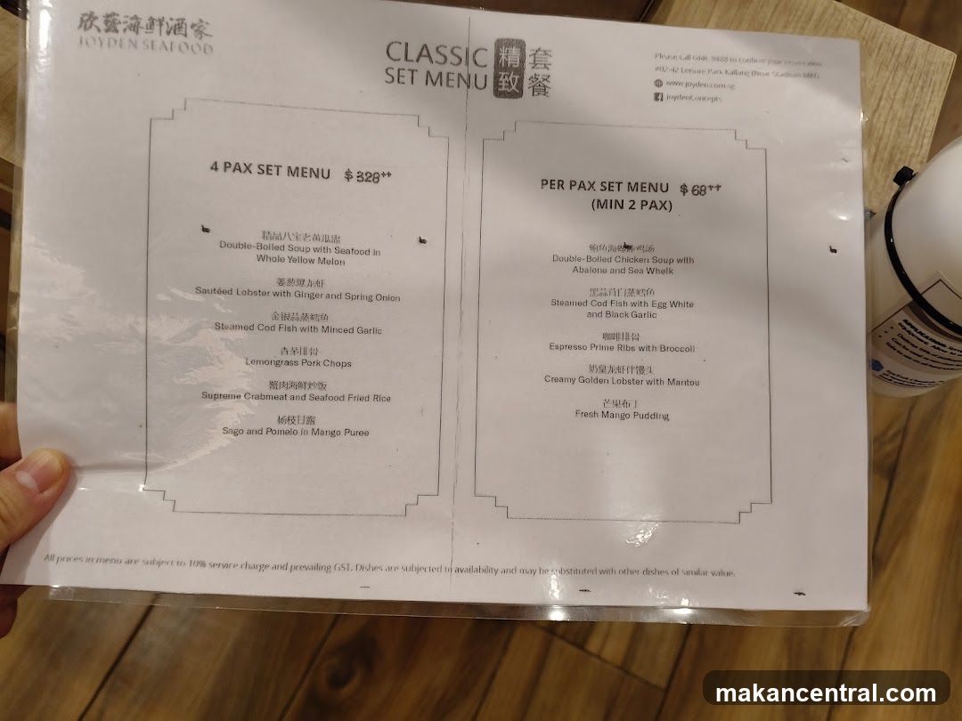 Joyden Seafood Set Menu