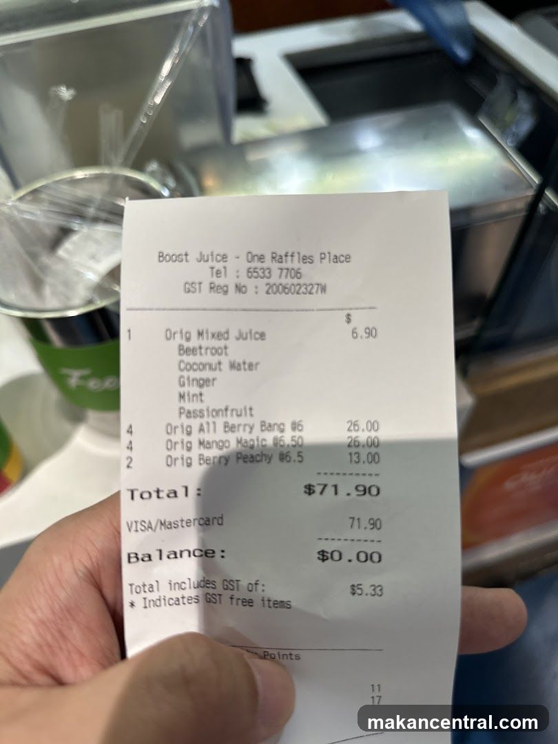 Receipt from Boost Juice