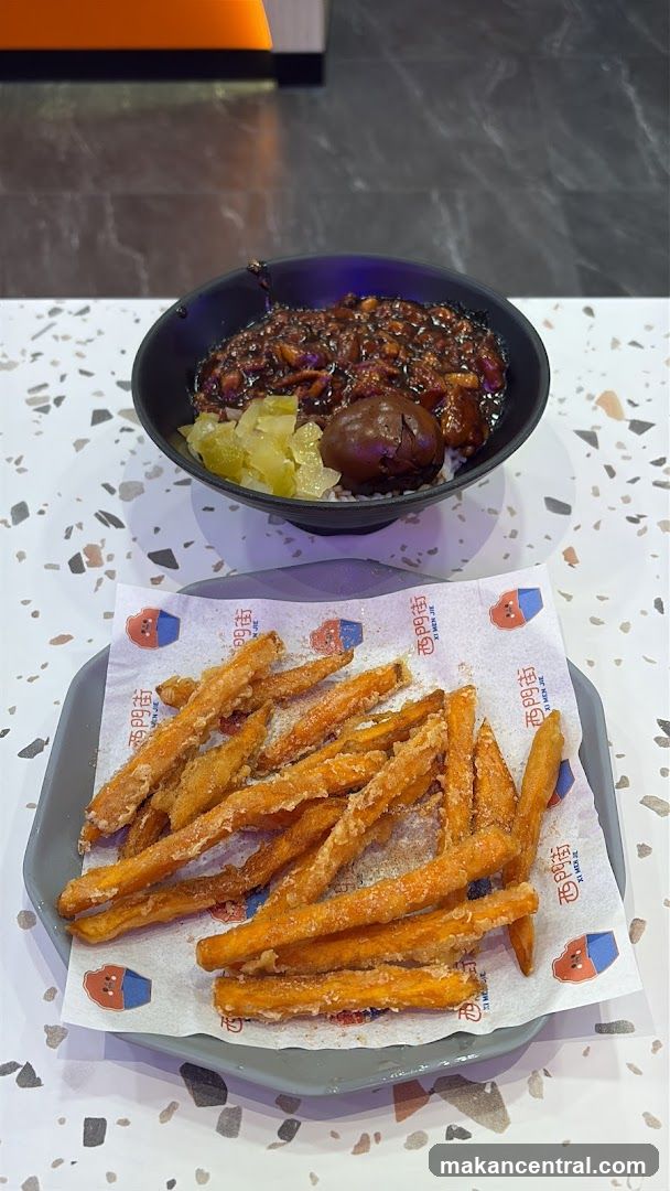Braised Pork Rice and Sweet Potato Fries