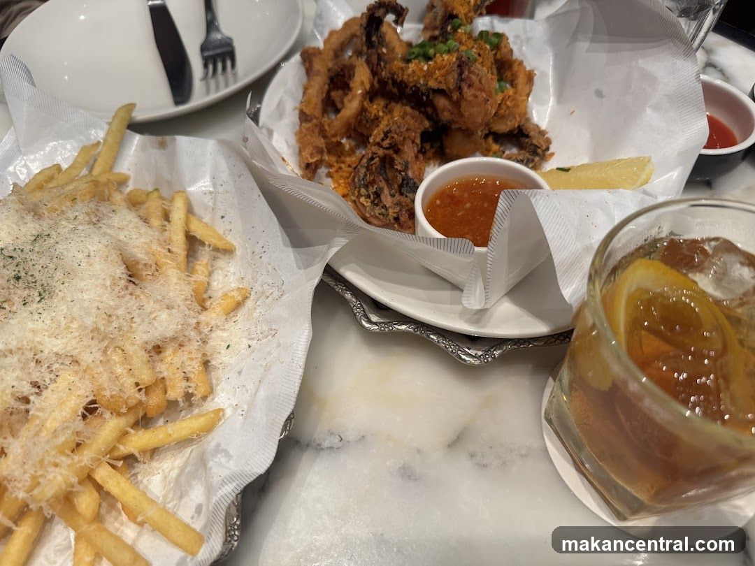 Fried Calamari and Fries with a Drink
