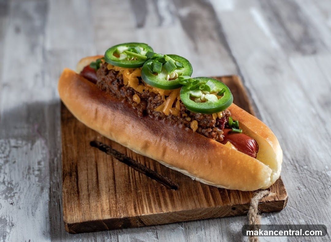 Chili Cheese Hot Dog with Jalapenos