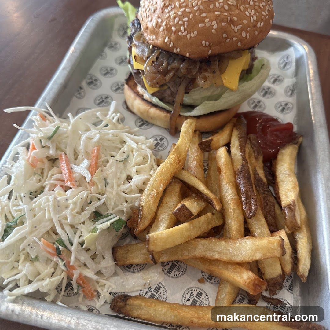 Burger, Fries, and Coleslaw