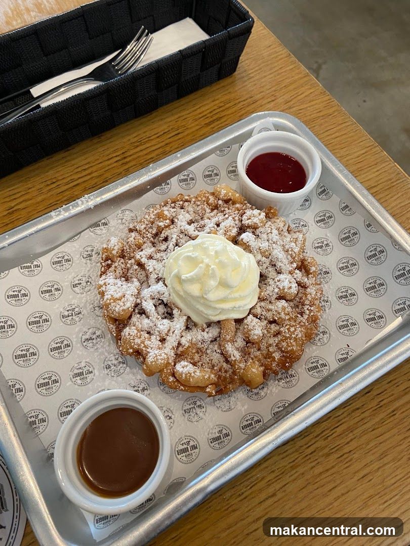 Funnel Cake with Whipped Cream and Sauces