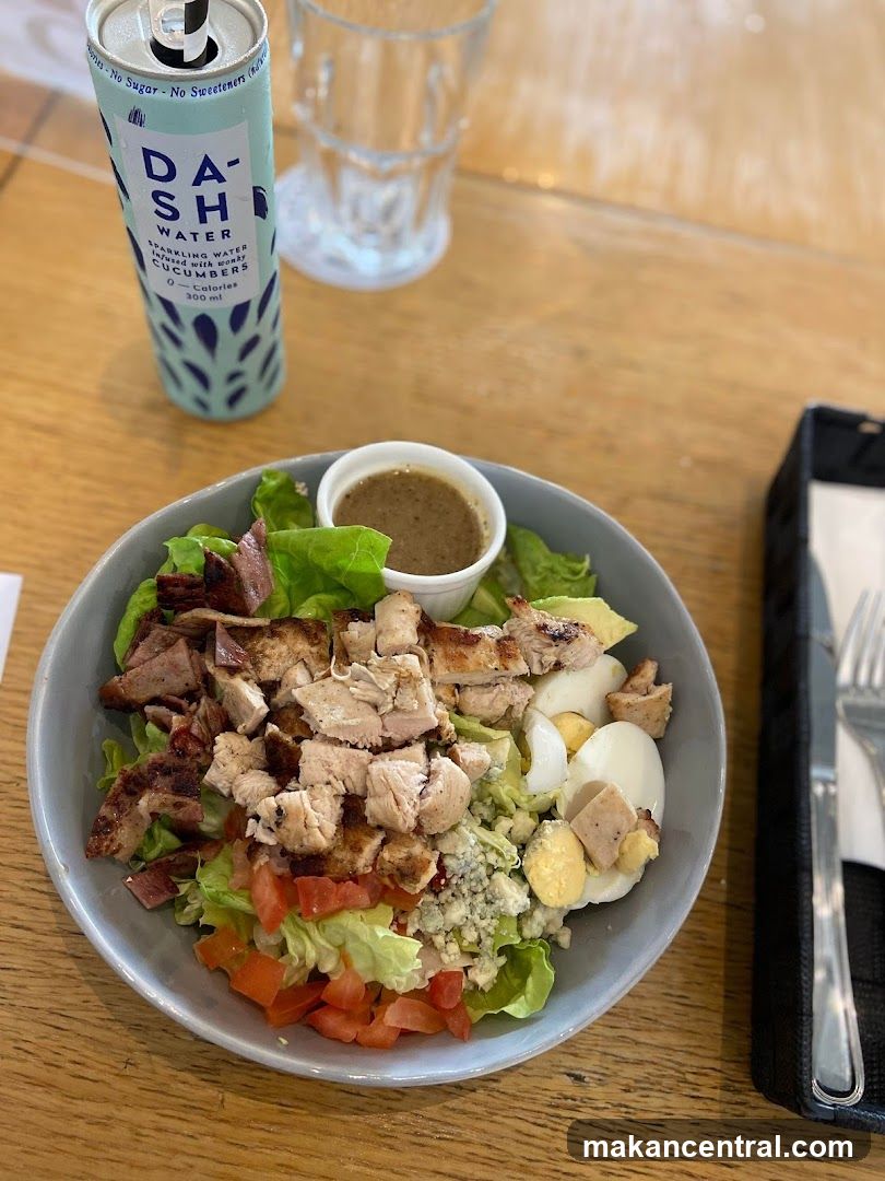Chicken Salad with Dressing and Sparkling Water