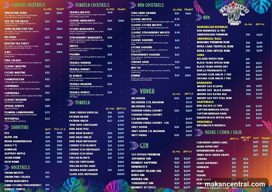 Cocktails, Rum, Vodka, Gin, Beers, Ciders, Soju