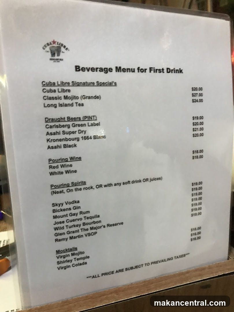 Beverage Menu for First Drink