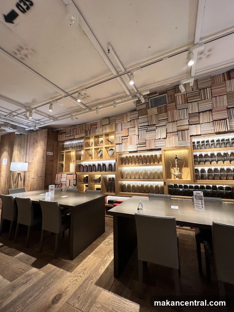 Interior of a shop with tables and shelves