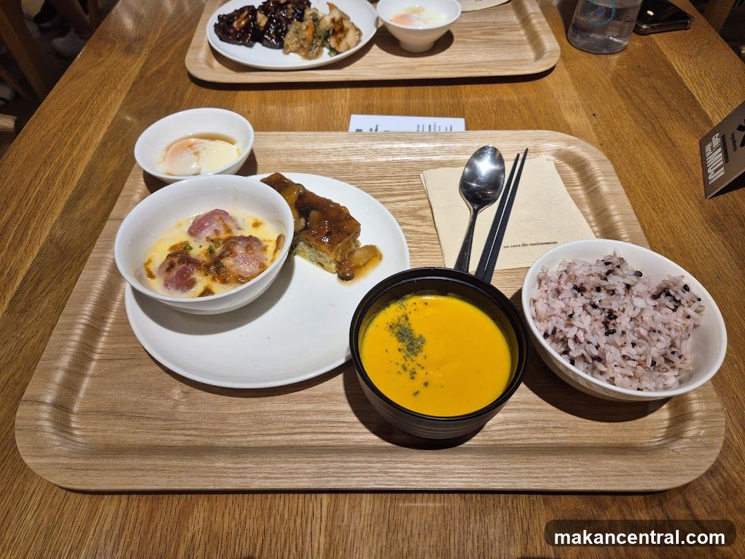 Meal Tray with Soup, Rice, and Side Dishes