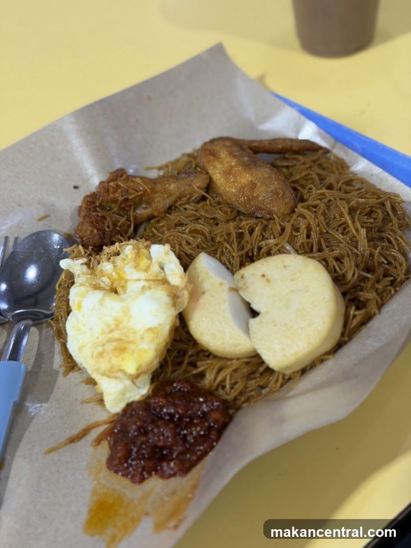 Fried Bee Hoon with Fried Chicken Wings and Egg