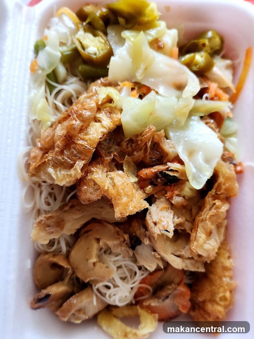 Noodle Dish with Fried Tofu Skin and Vegetables