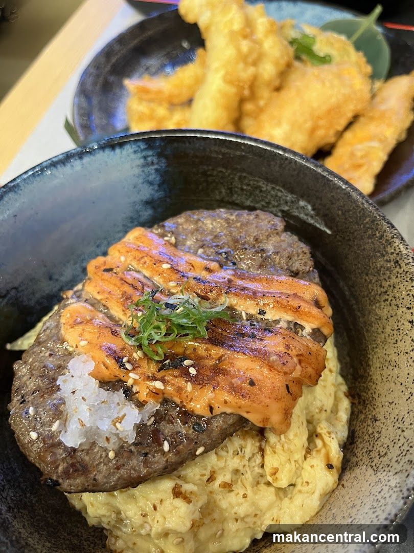 Burger with Salmon and Tempura