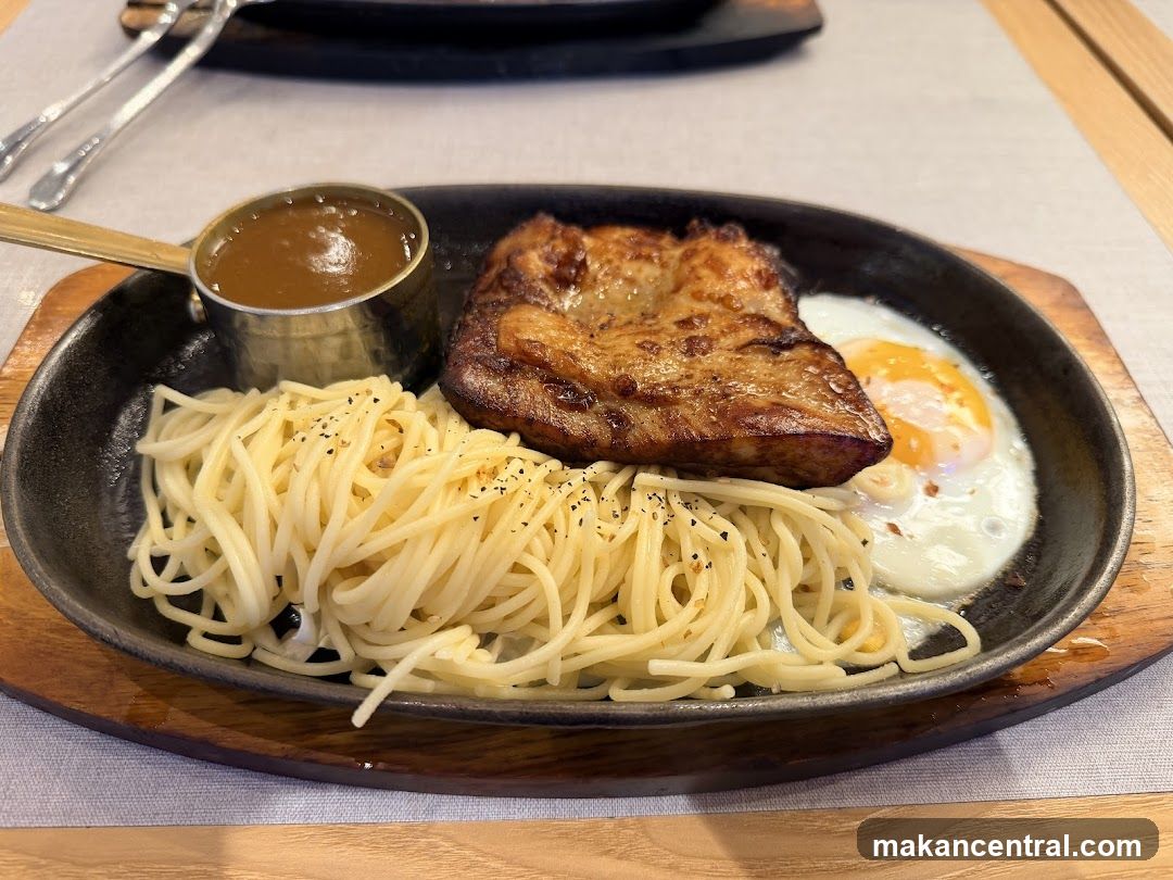 Steak with Spaghetti and Egg