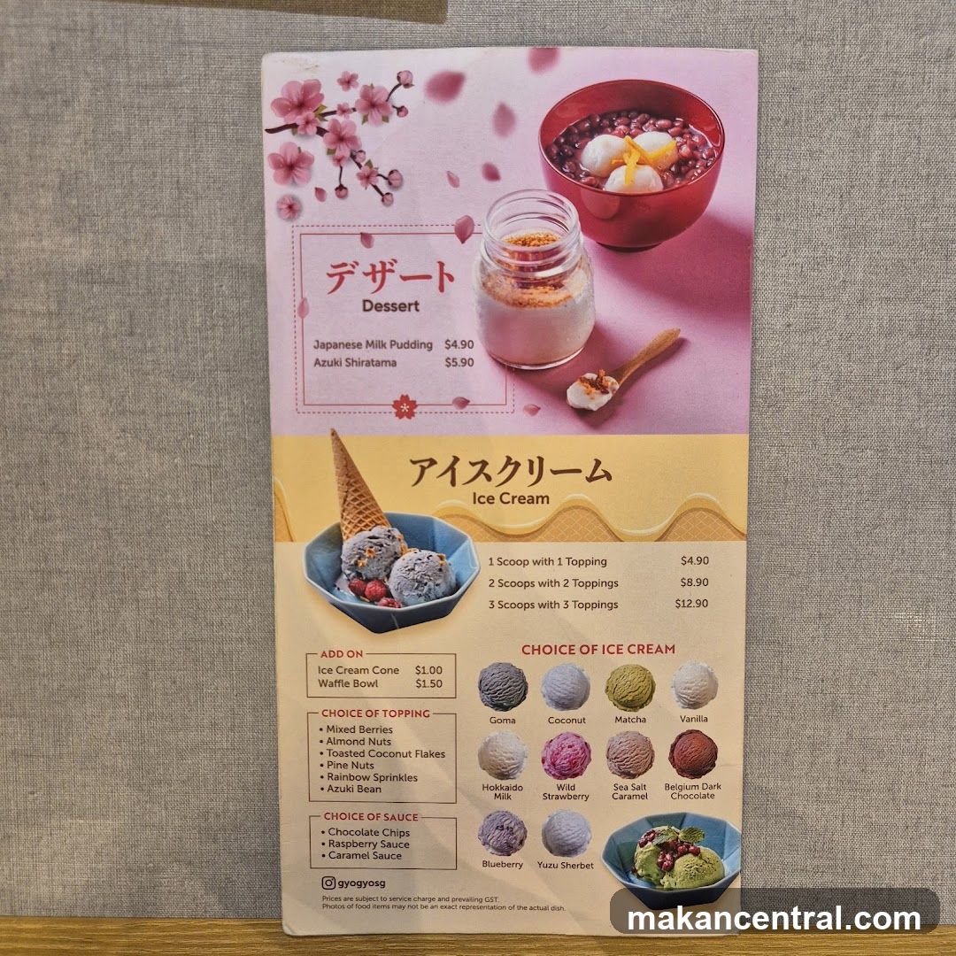 Dessert and Ice Cream Menu
