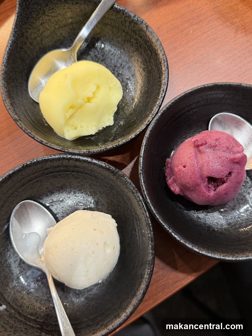 Three bowls of ice cream