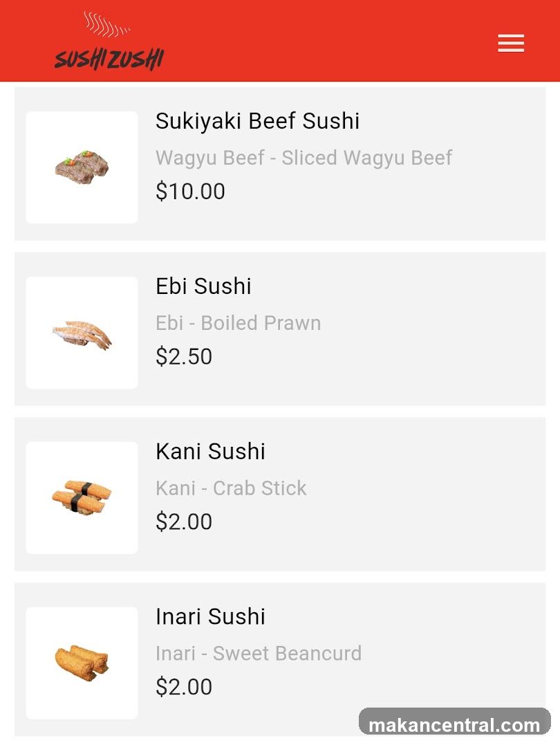 Sushi Menu