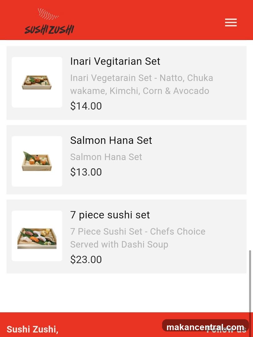 Sushi Zushi Menu
