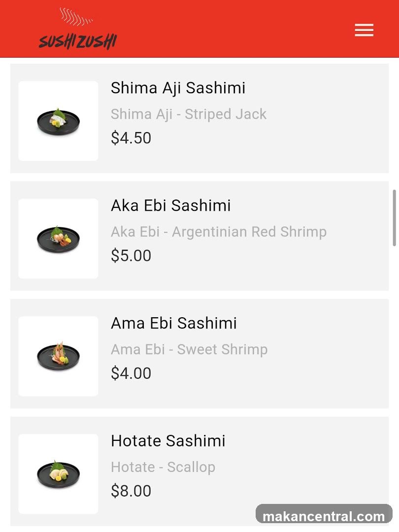 SUSHIZUSHI Menu