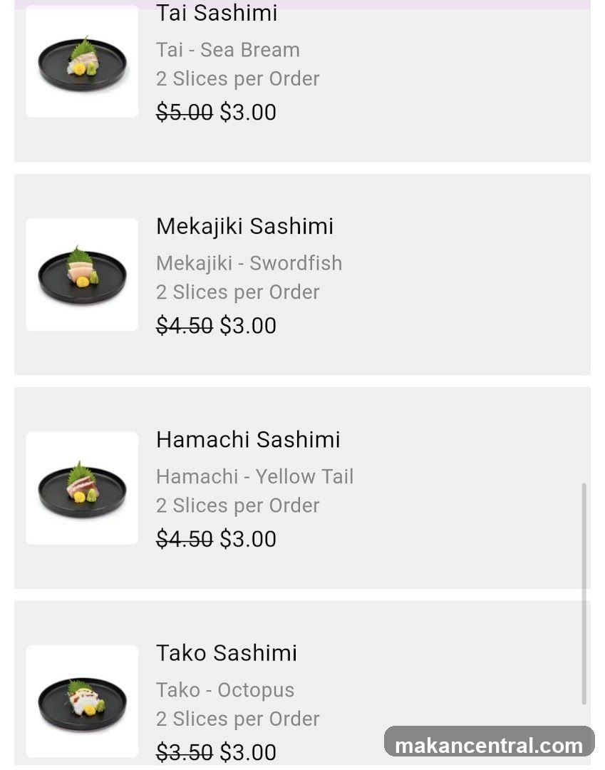 Sashimi Menu