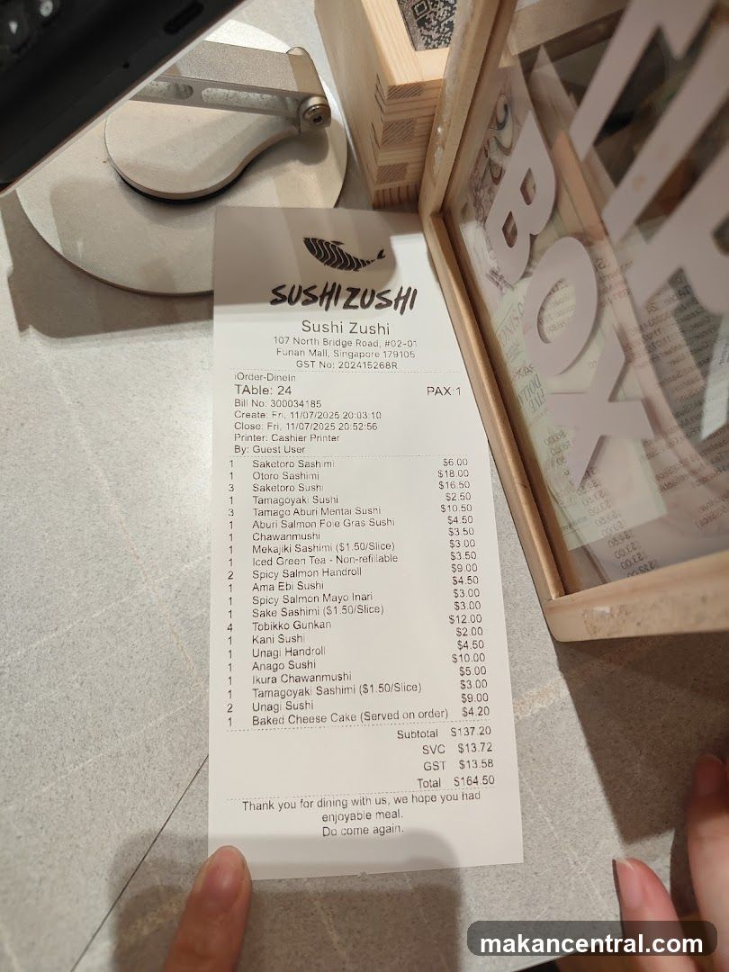 Sushi Zushi Receipt
