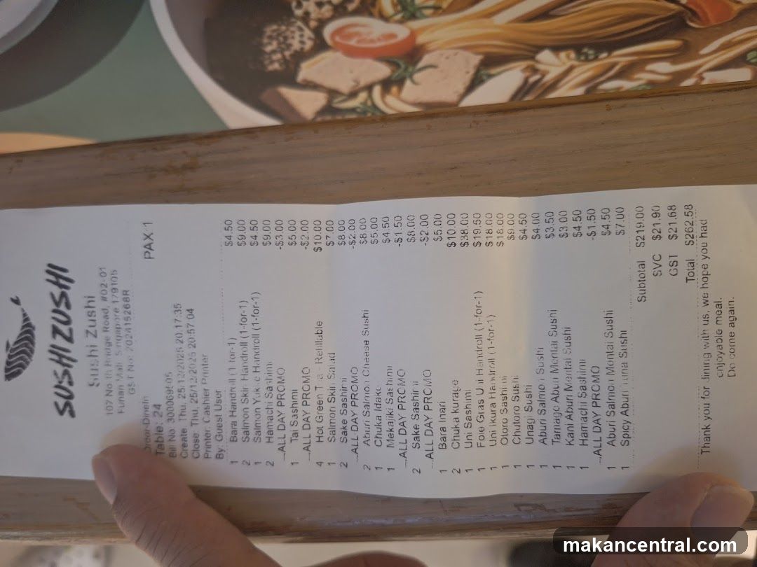 Sushi Zushi Receipt