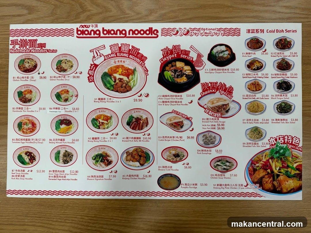 Biang Biang Noodles Menu