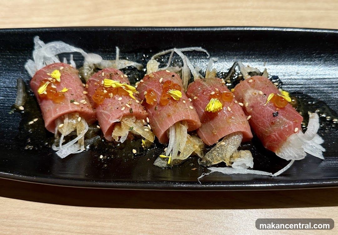 Beef Rolls with Roe and Edible Flowers
